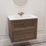 Hangend modern badmeubel 80 cm donker eiken met vlak front en twee softclose lades
