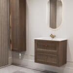 Hangend modern badmeubel 80 cm donker eiken met vlak front en twee softclose lades