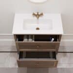 Hangend modern badmeubel 80 cm donker eiken met vlak front en twee softclose lades