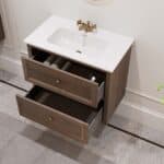 Hangend modern badmeubel 80 cm donker eiken met vlak front en twee softclose lades