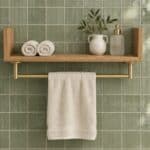 Wandplank van massief eikenhout in de kleur Naturel Eiken. Voorzien van een onzichtbare bevestiging en perfect voor badkamer, toilet of woonruimte.